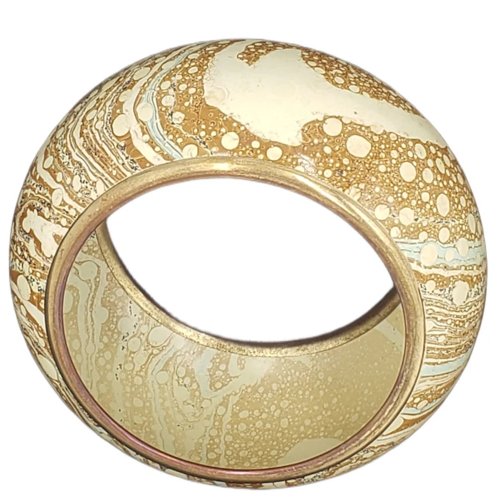Vintage bangle bracelet brass‎ and enamel cream, aqua, tan
